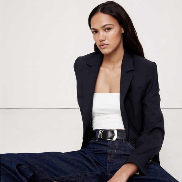 NWT! BANANA REPUBLIC NAVY SIENA SLIM ITALIAN WOOL BLAZER 💛 - Picture 1 of 16